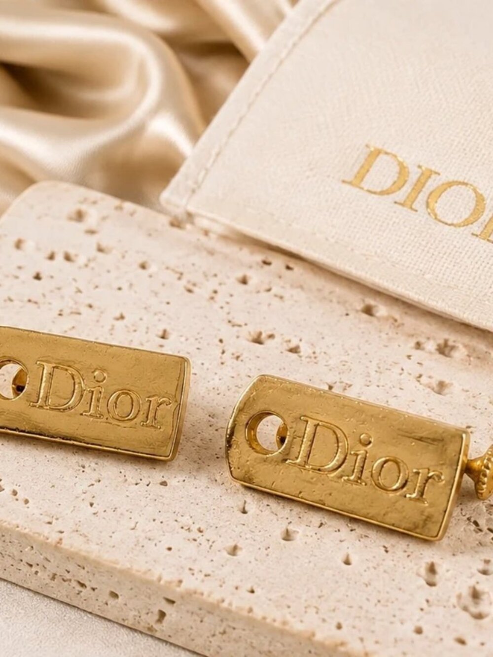 Vintage Christian Dior Gold Logo Clip-On Earrings